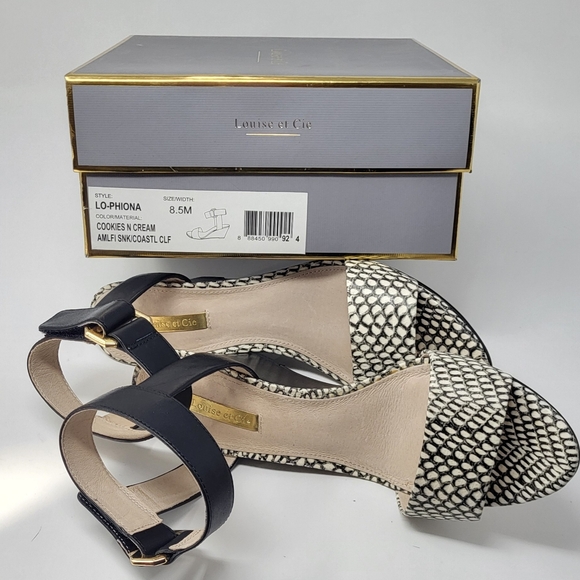 Louise et Cie Black and White Wedge Shoes with Textured Design and Ankle Strap - Picture 5 of 14